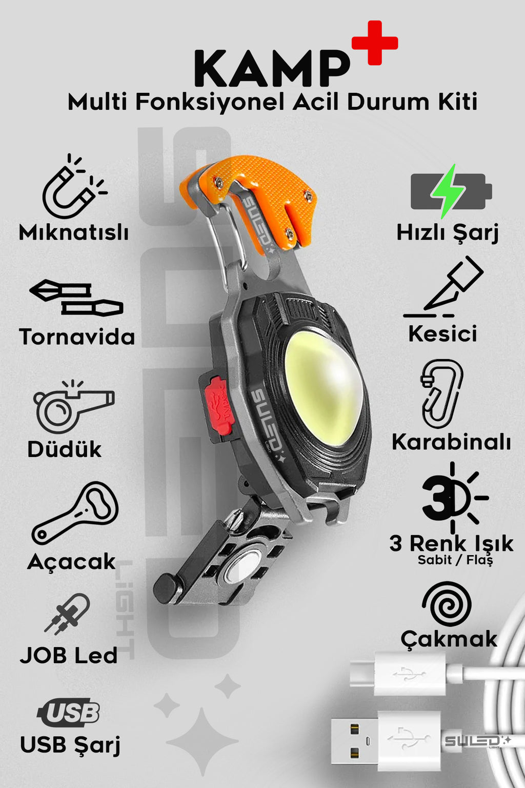 ŞARJ EDİLEBİLİR ÇOK AMAÇLI KAMP LED IŞIĞI