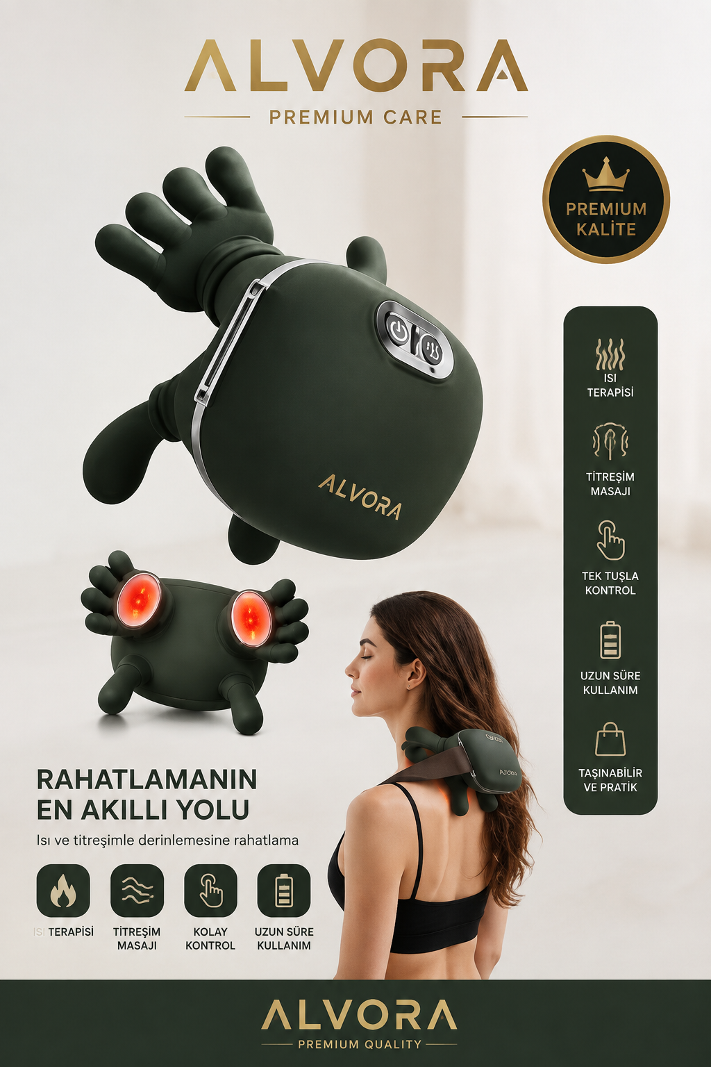 Parmakla Yoğuran El Hissi Sunan Isıtmalı Masaj Aleti (Taşınabilir,Şarjlı) | Boyun,Sırt,Omuz,Bacak
